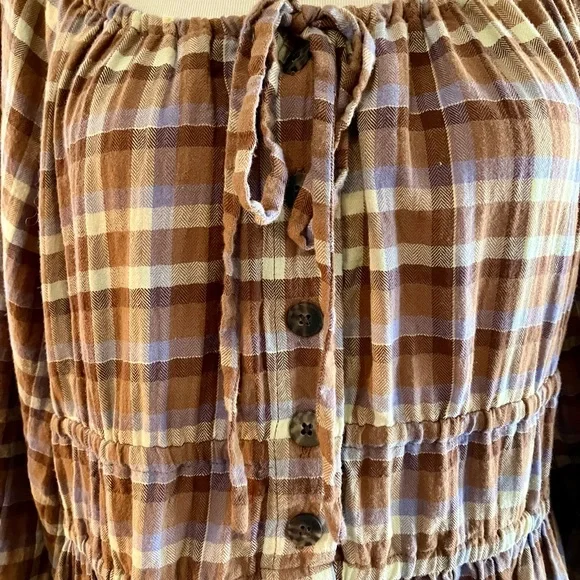 Madewell Herringbone Flannel Plaid Peasant Dress Medium - Picture 2 of 7